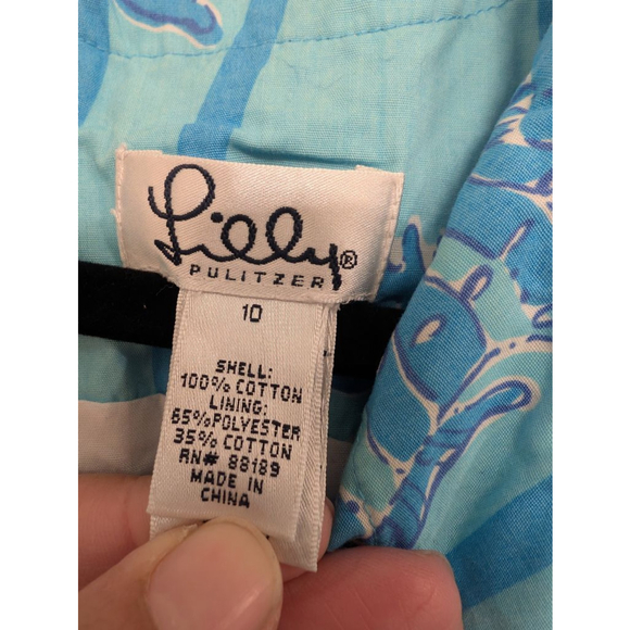 Women's Vintage Lilly Pulitzer Mini Dress Size 10 Blue White Seahorse Print Lace - Picture 5 of 10